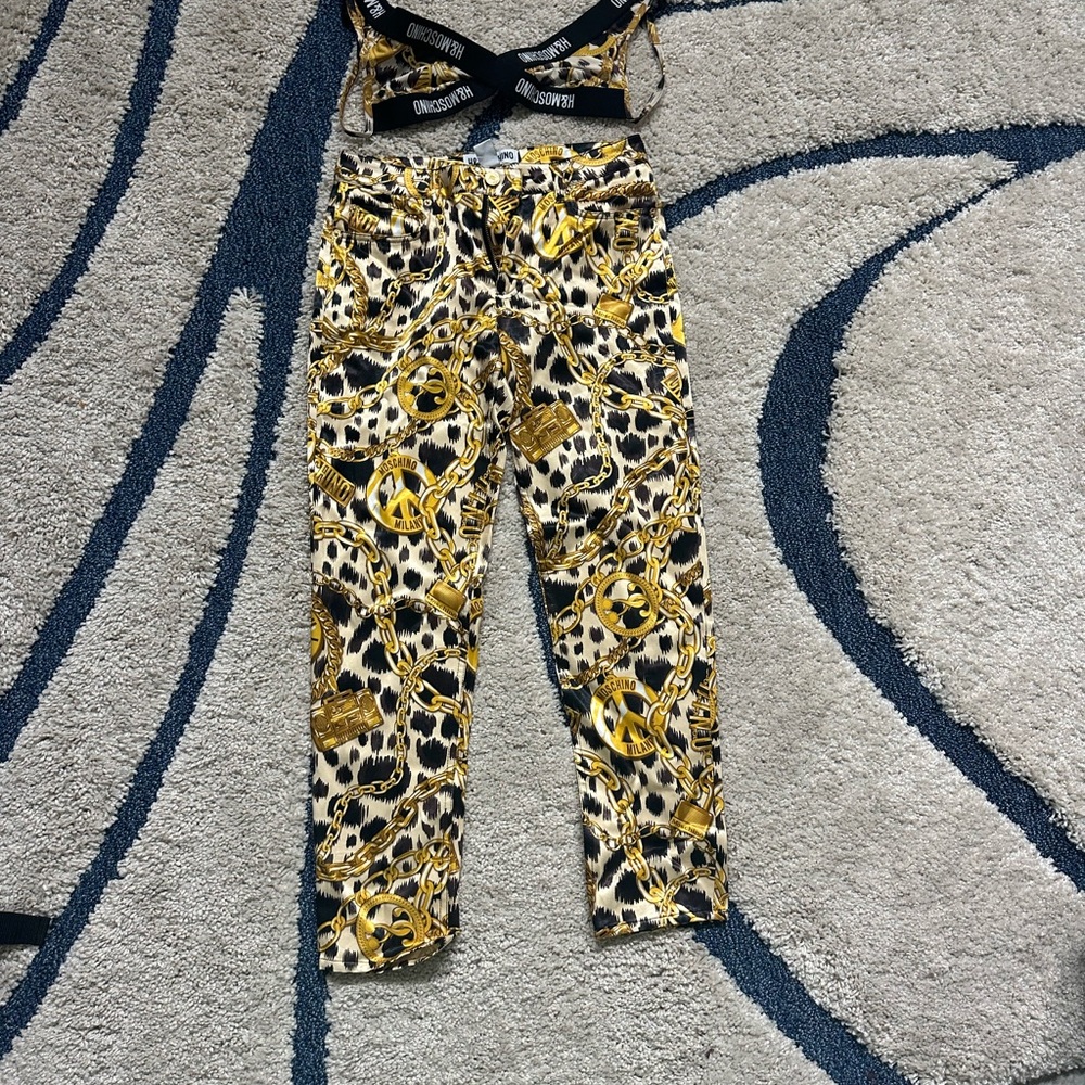 Moschino Chain Print Pants and top in Yellow and Black